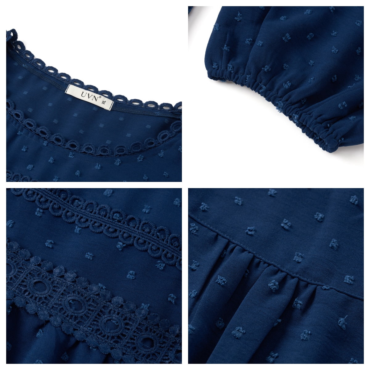 UVN Fall Shirts for Women Long Sleeve Blouses Ladies Crewneck Lace Crochet Tops Dressy Chiffon Blouses