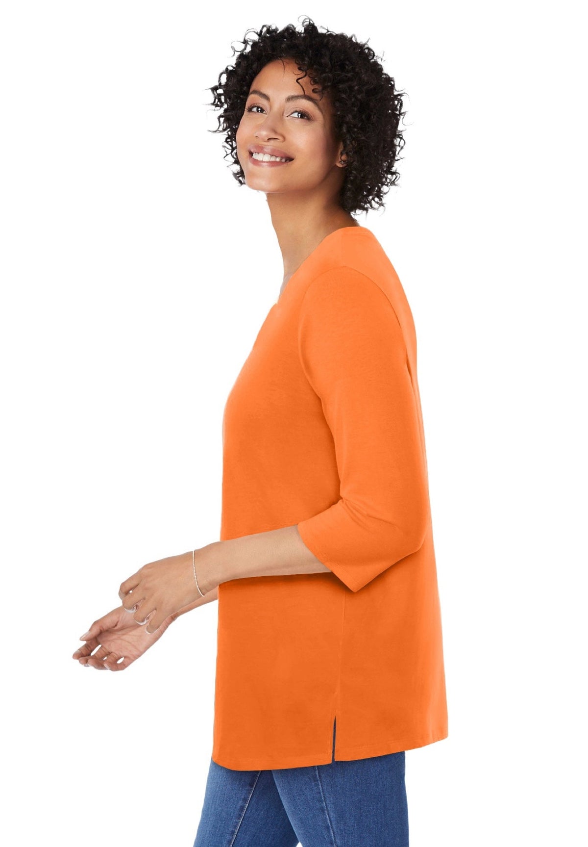Woman Within Plus Size Perfect Three-Quarter Sleeve V-Neck Tunic