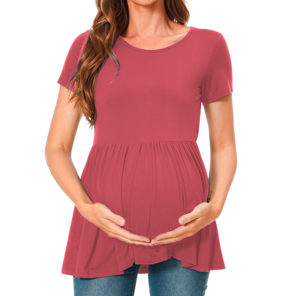 Bearsland Women's Short Sleeve Maternity Shirts Tops Pregnancy Clothes 3-Pack