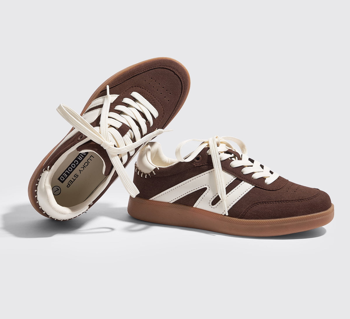 LUCKY STEP Womens Classic Retro Gum Sole Fashion Sneakers Anti Slip Casual Shoes,Dark Brown