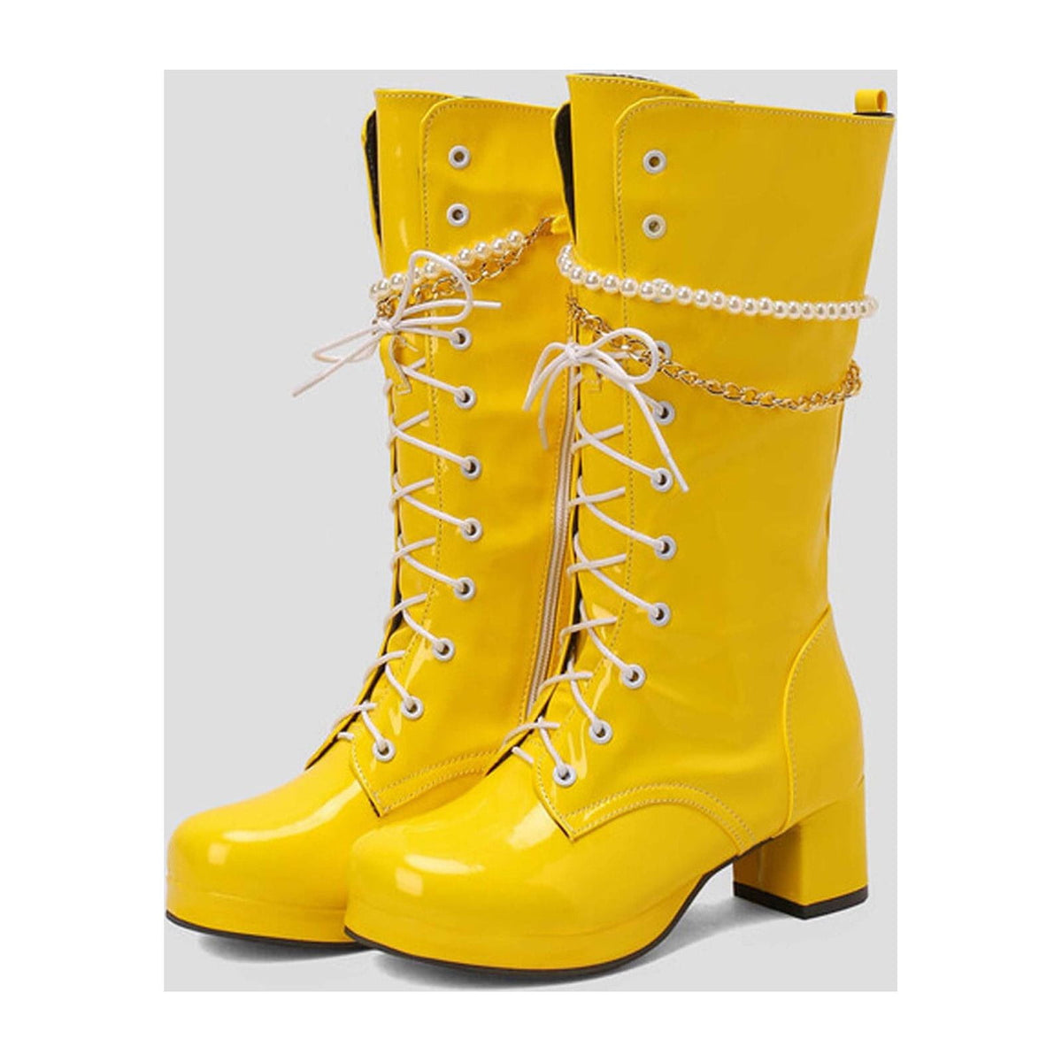 hopeusnice Knee High Boots for Women Mid Calf Boots Chunky Block Heels Buckle Lace Up Boots Stylish Fall Winter Shoes Orange 36