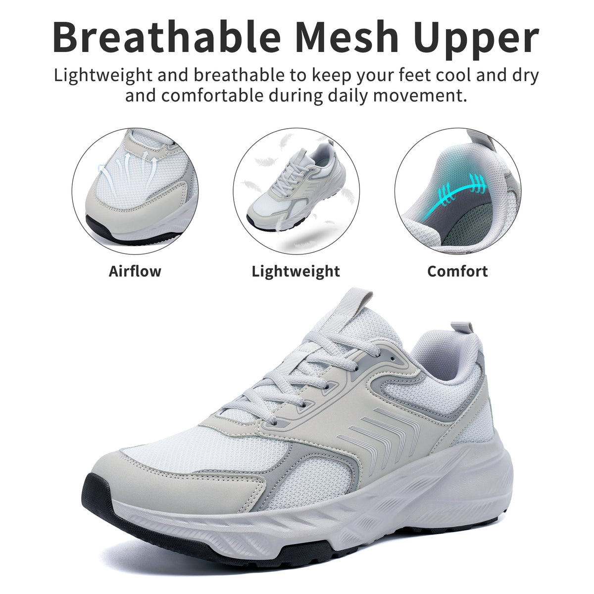 MeMoride Men's Breathable Walking Shoes Non Slip Athletic Fashion Sneakers Mesh Workout Casual Sports Shoes