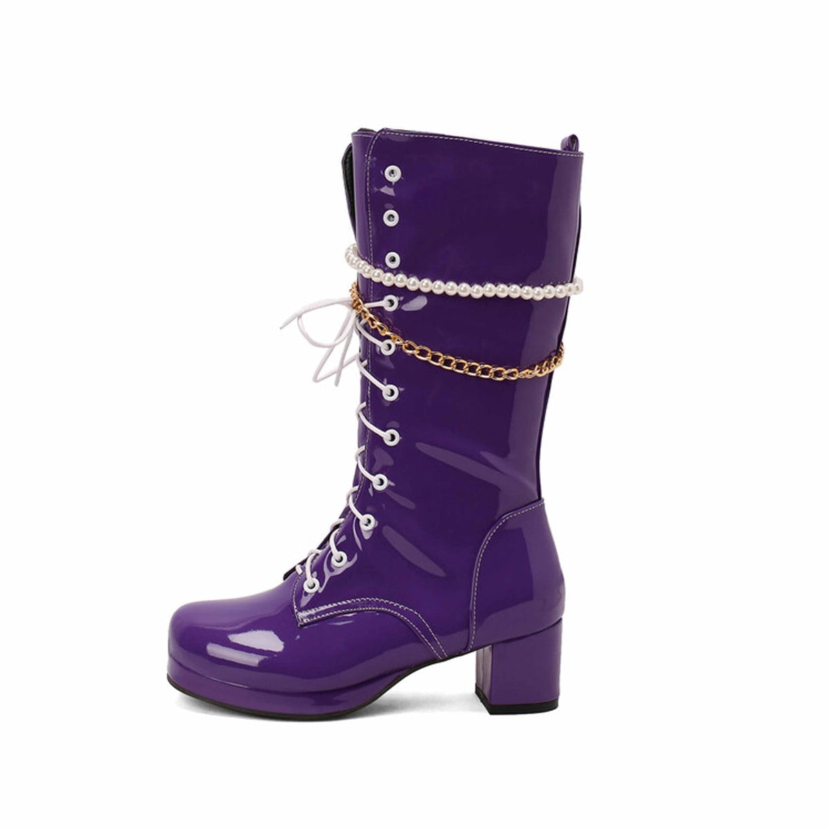 hopeusnice Knee High Boots for Women Mid Calf Boots Chunky Block Heels Buckle Lace Up Boots Stylish Fall Winter Shoes Orange 36