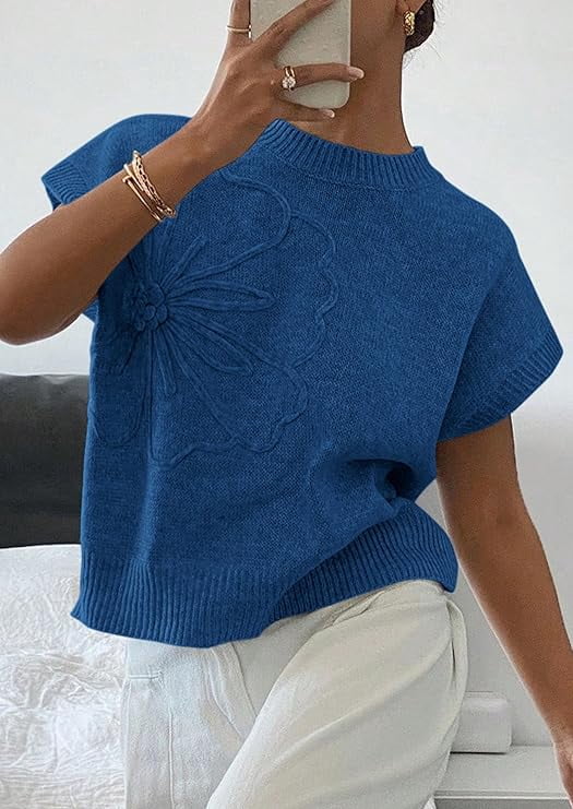 PRETTYGARDEN Women's Spring Sweater Vest Trendy Flower Knit Short Sleeve Cute Pullover Tank Tops Summer Fashion Clothing