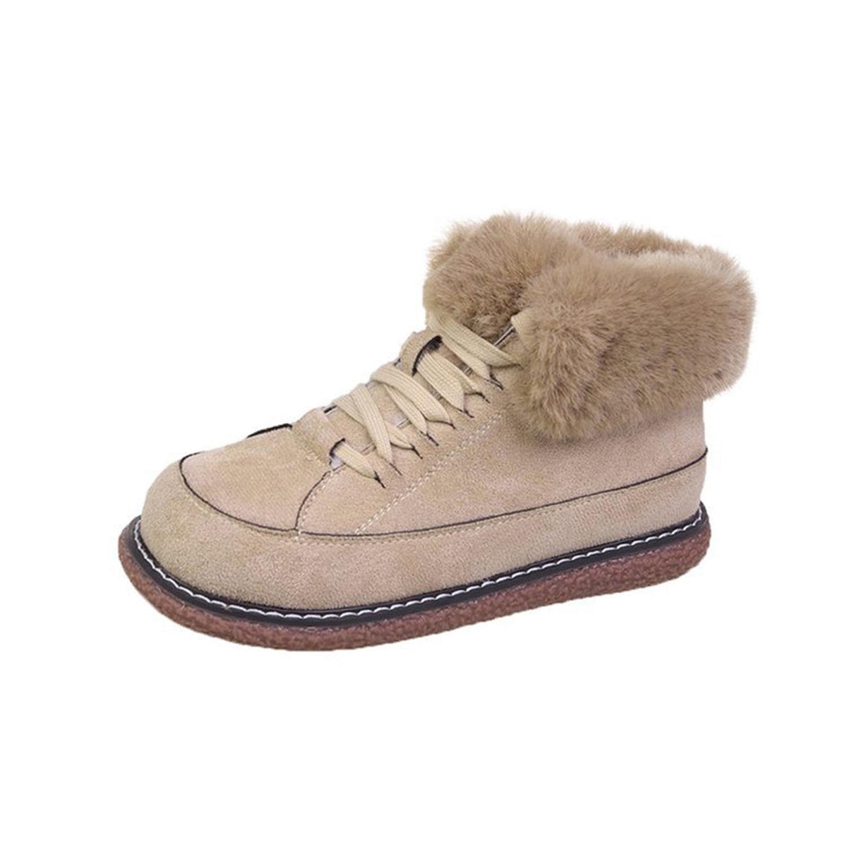 hopeusnice Women's Winter Snow Boots Fuzzy Fleece Lined Warm Ankle Booties Suede Shoes Lace Up Flats Comfortable Waterproof Shoes Black 38