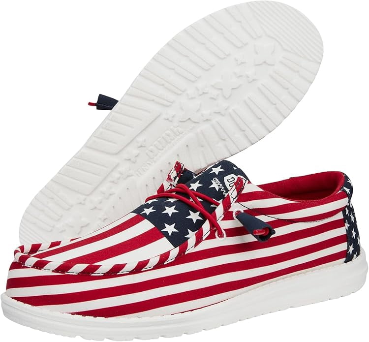 HEY DUDE Wally Patriotic, Mens Shoes, Slip-on Loafers, Comfortable & Light-Weight Size 10