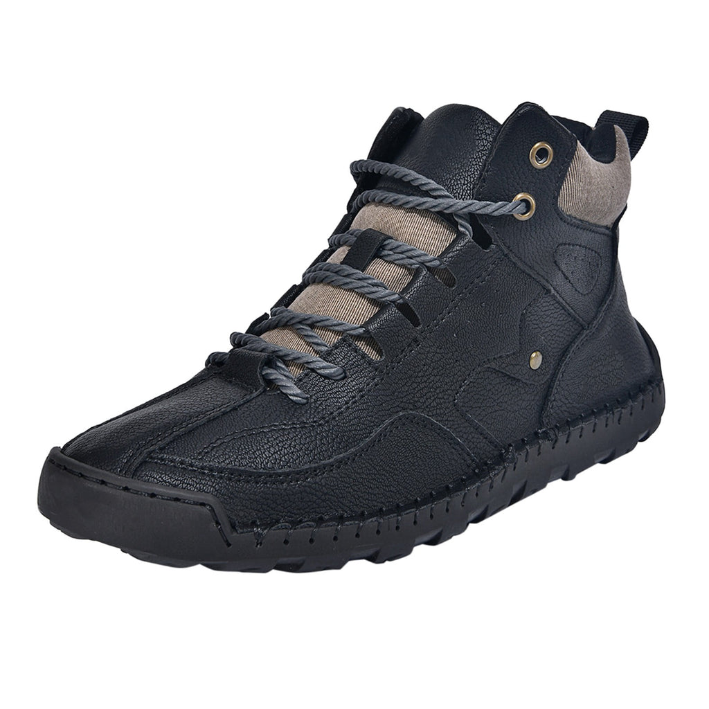 RotHome Men's Casual Outdoor Chukka Boots Hand-Stitched Leather High Top Walking Shoes with Non-Slip Rubber Sole for Daily Work and Travel, Wine, Size 6