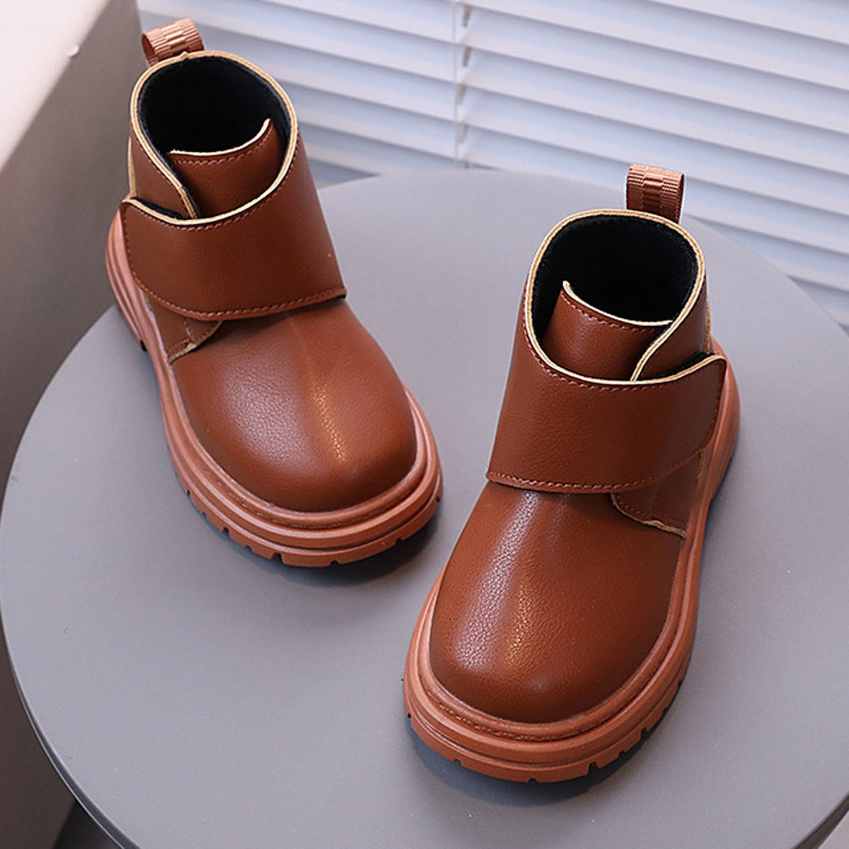 Mwjwdo Girls Leather Boots Short Winter Casual Fashion Artificial Leather Comfortable Sole Little Kids Shoes for Daily Wear Black 1-1.5Years