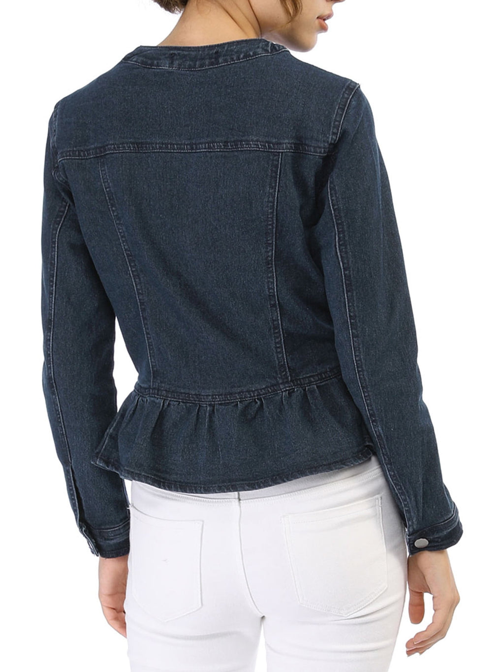 INSPIRE CHIC Women's Denim Jackets Button Down Peplum Hem Long Sleeves Cropped Jean Jackets White L