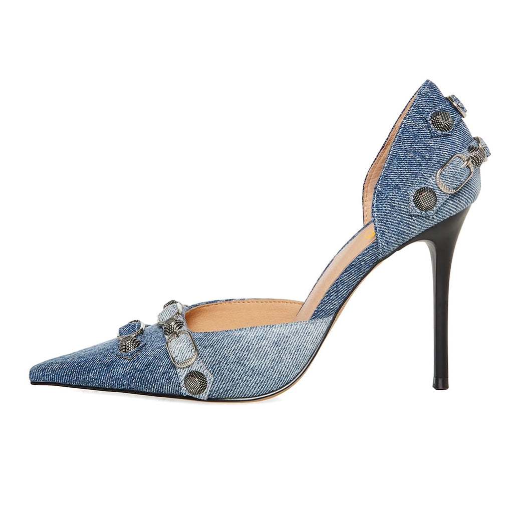 XYD Women Fashion Stiletto High Heels D'Orsay Pumps Closed Pointed Toe Studs Buckles Night Club Party Shoes Size 9 Purple