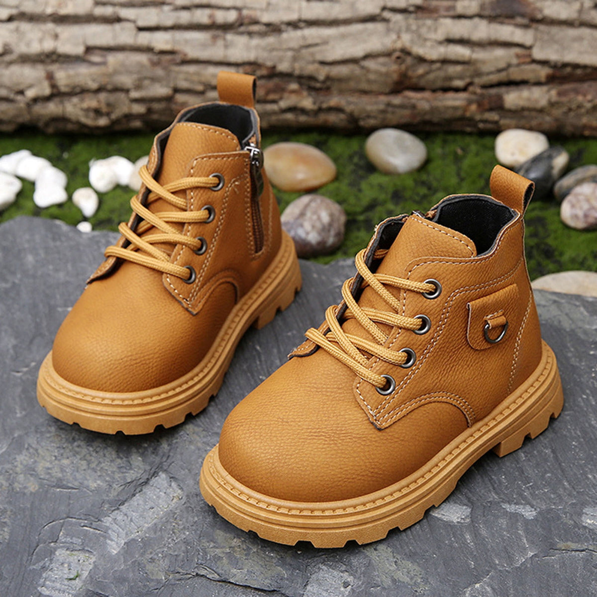 Mwjwdo Girls Leather Boots Short Winter Casual Fashion Artificial Leather Comfortable Sole Little Kids Shoes for Daily Wear Black 1-1.5Years