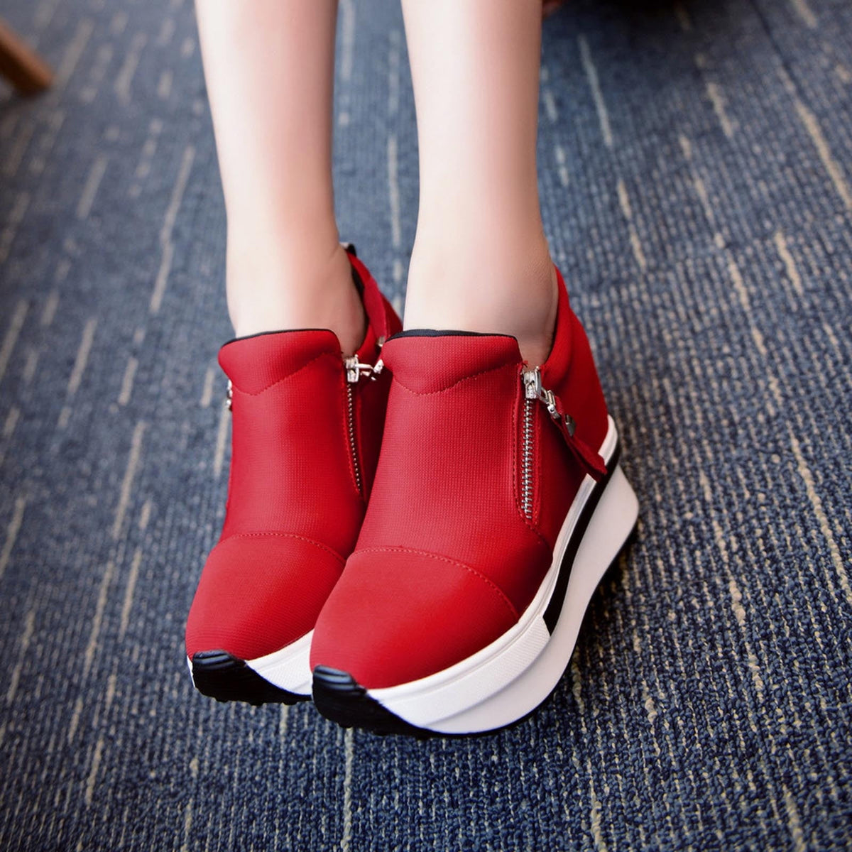 Hvyesh Women Thick Bottom Wedge Sneakers Slip On Loafers Casual Dressy Walking Comfort Shoes Wide Low Top Trendy Canvas Shoes Women's Shoes
