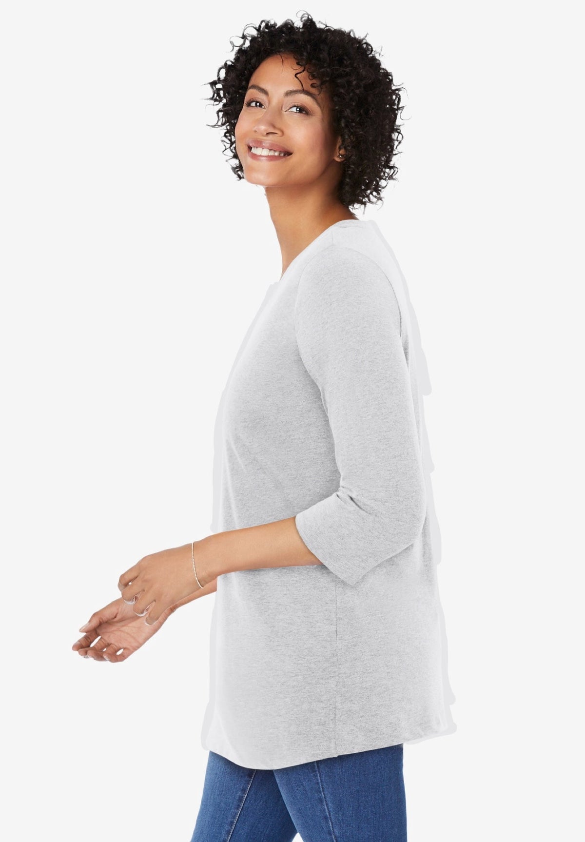 Woman Within Plus Size Perfect Three-Quarter Sleeve V-Neck Tunic