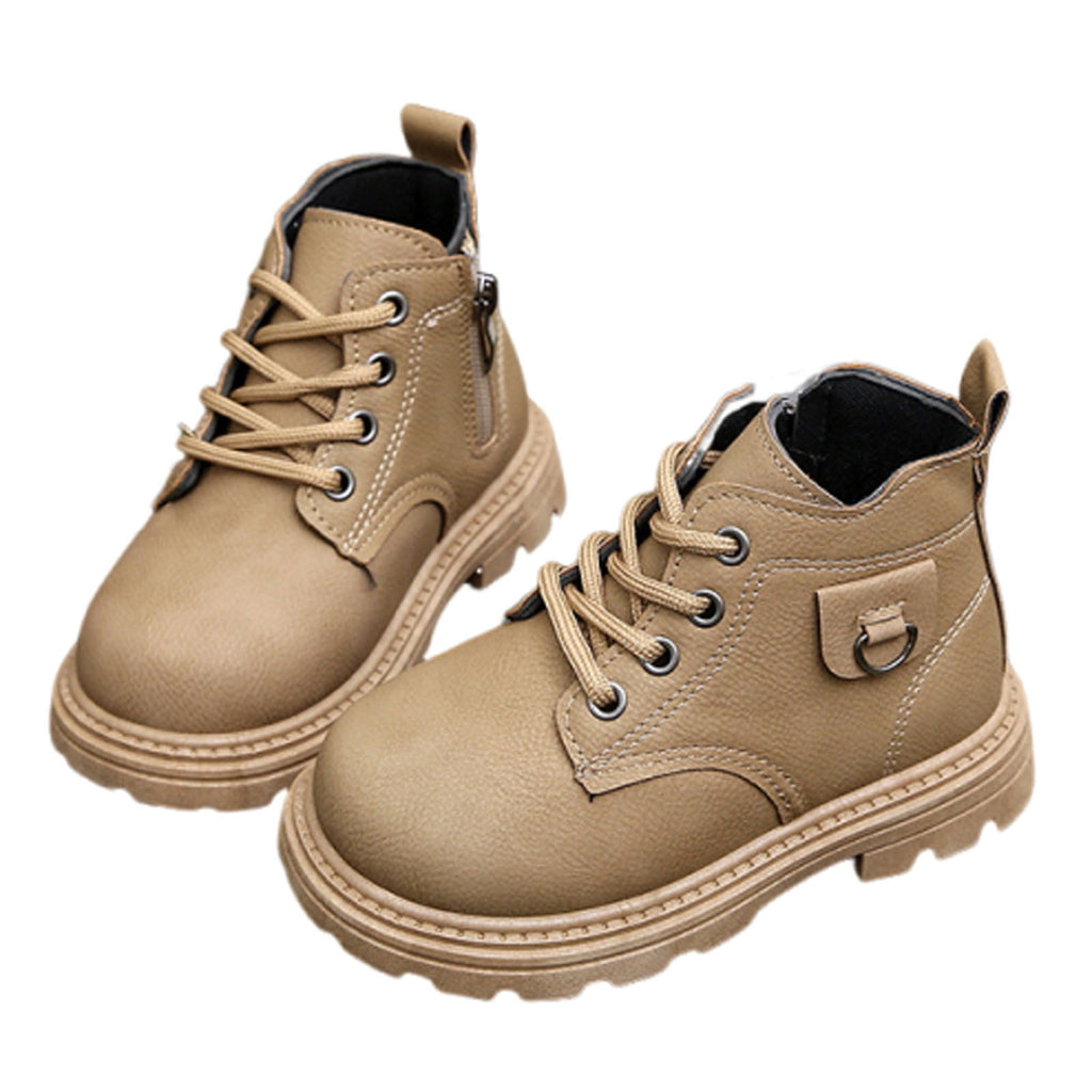 Mwjwdo Girls Leather Boots Short Winter Casual Fashion Artificial Leather Comfortable Sole Little Kids Shoes for Daily Wear Black 1-1.5Years