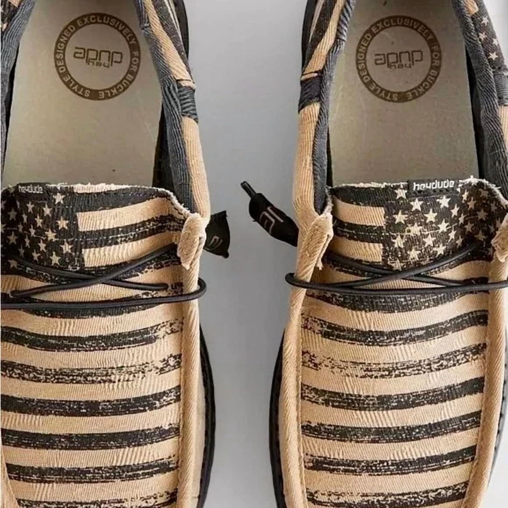 Hey Dude Wally Funk Break BadLands Tan Patriotic Shoes