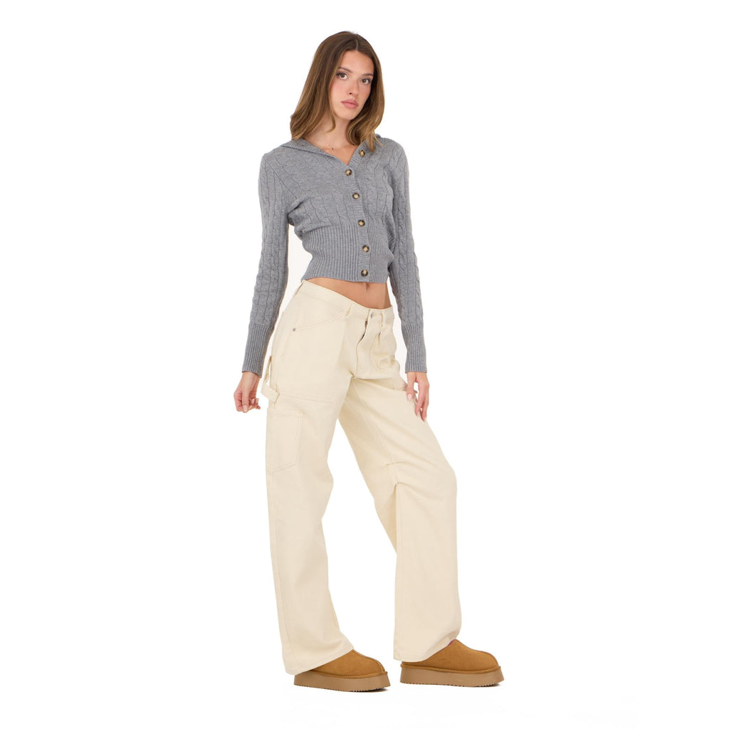 Forever 21 Women's Blue Barrel-Leg Cargo Jeans, Wide Barrel Silhouette for Everyday Casual Wear, Size 12