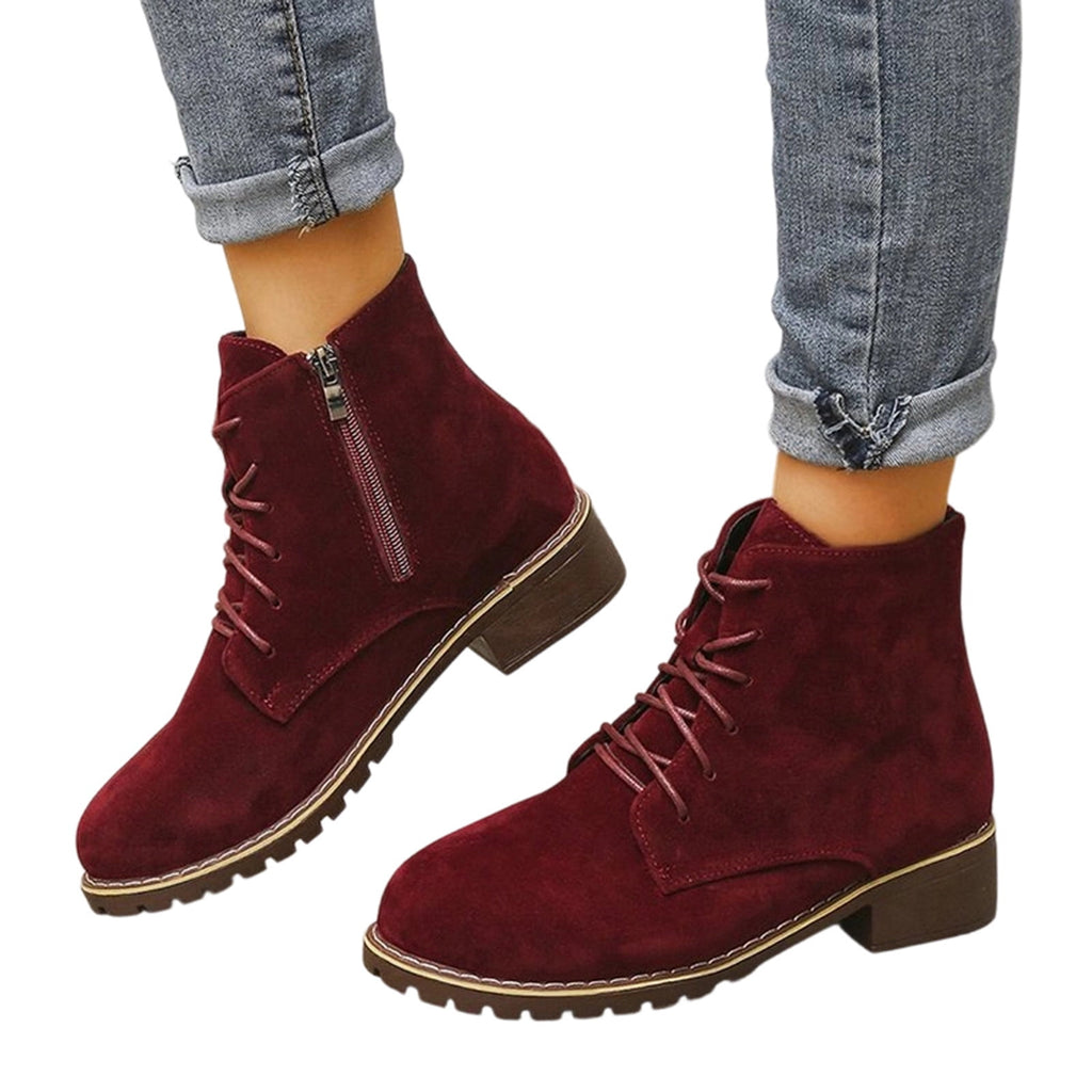 Bnwani Ankle Boots for Women Lace‑Up & Side Zipper Block Low Heel Round Toe Short Booties Black 38(US:6.5)