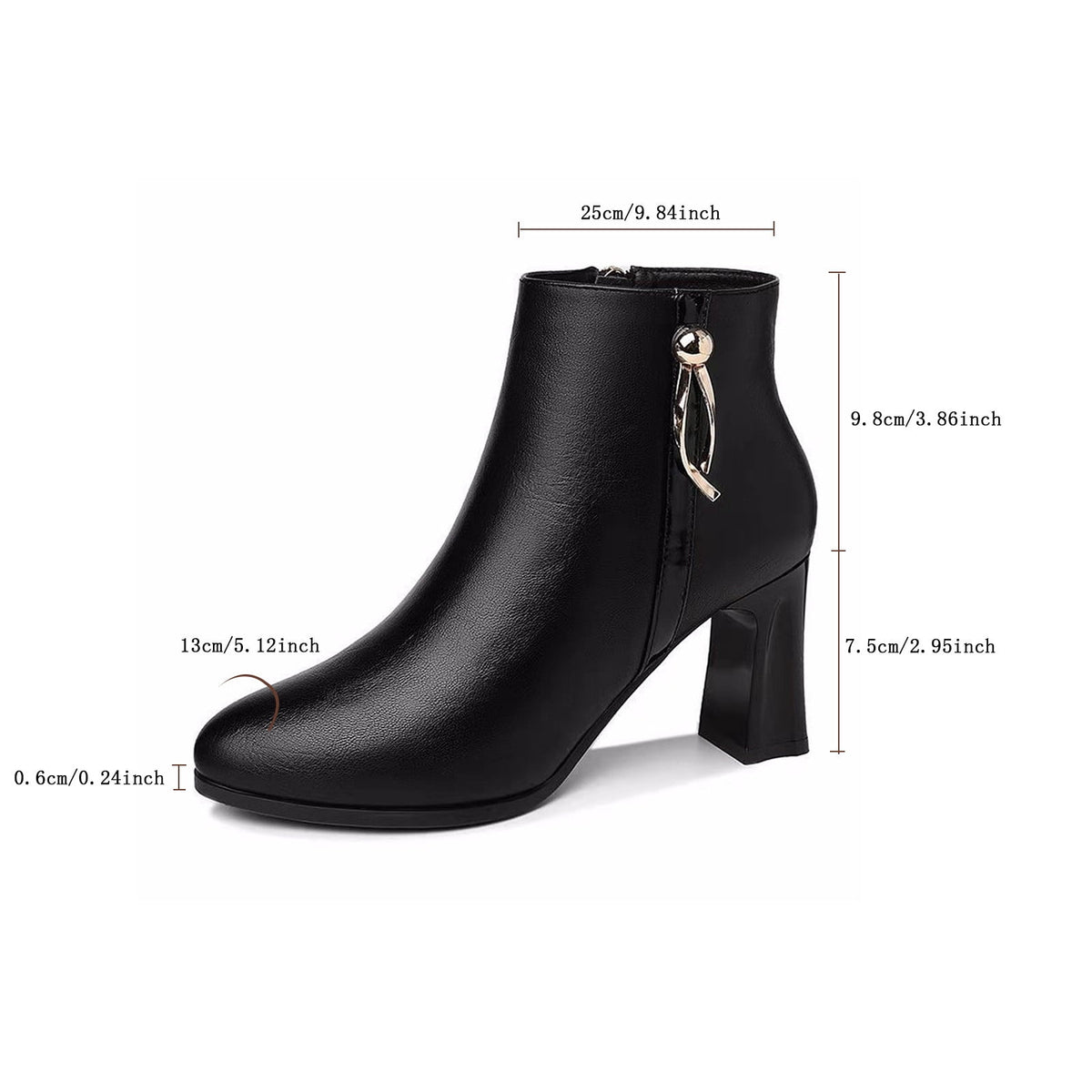 hopeusnice Women's Ankle Boots Pointed Toe Zipper Block Heel Booties Comfortable Leather Shoes Fall Winter Dressy Shoes Black 38