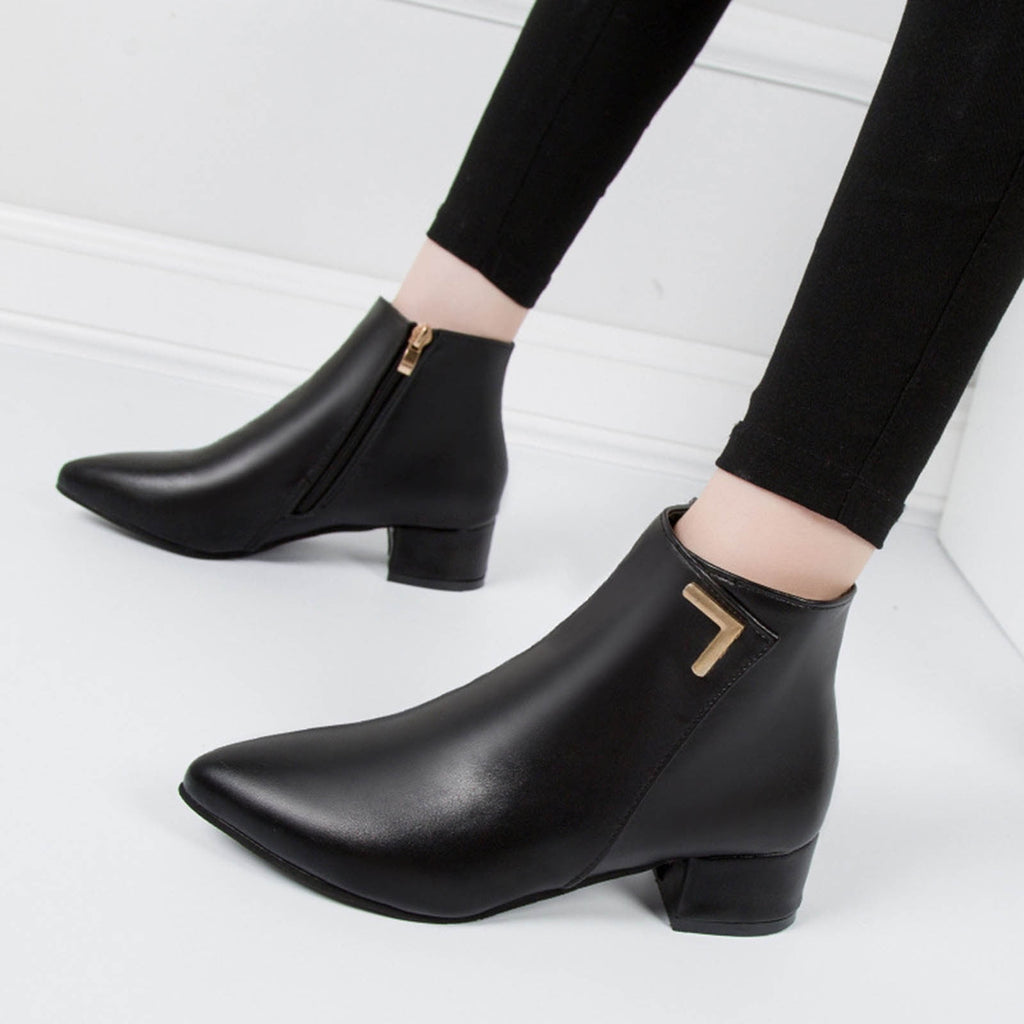 hopeusnice Women's Suede Ankle Boots Low Heel Pointed Toe Zipper Booties Comfortable Block Heel Dress Shoes Fall Winter Footwear Beige 42