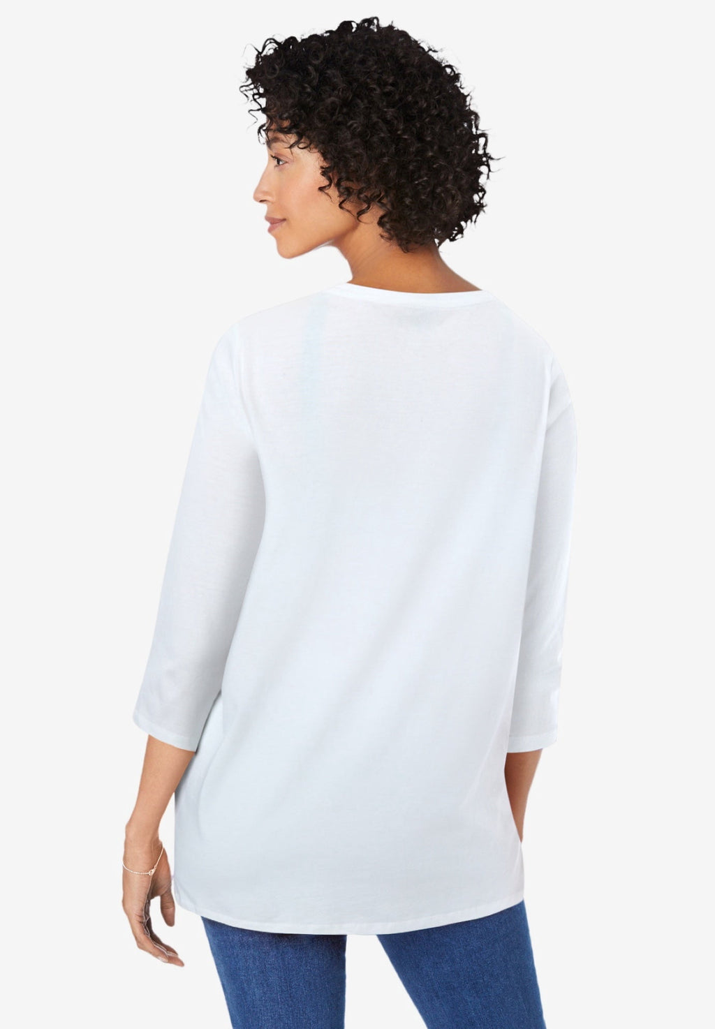 Woman Within Plus Size Perfect Three-Quarter Sleeve V-Neck Tunic