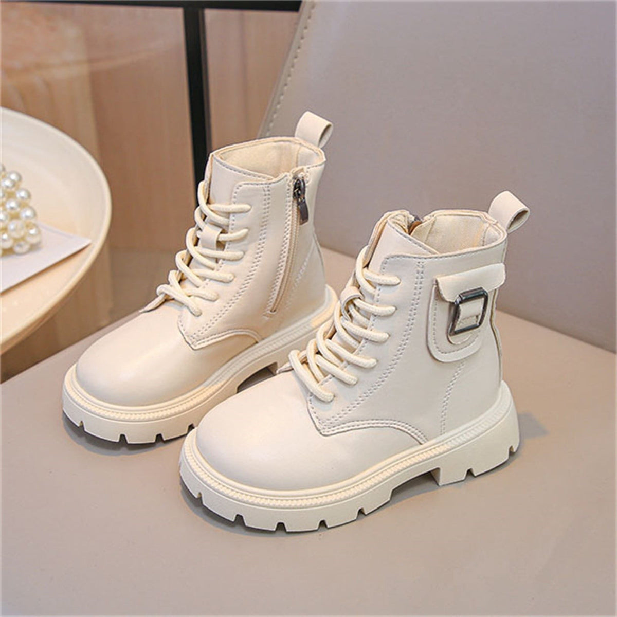 BXJX Girls Ankle Boots with Zipper, Outdoor Fall Winter Soft Sole Non-Slip Lace Up Boots Silver Size 12.5 Little Kids