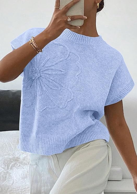 PRETTYGARDEN Women's Spring Sweater Vest Trendy Flower Knit Short Sleeve Cute Pullover Tank Tops Summer Fashion Clothing