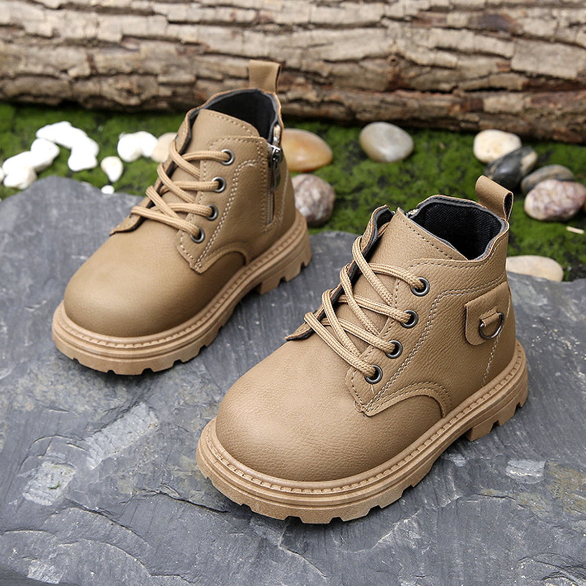 Mwjwdo Girls Leather Boots Short Winter Casual Fashion Artificial Leather Comfortable Sole Little Kids Shoes for Daily Wear Black 1-1.5Years