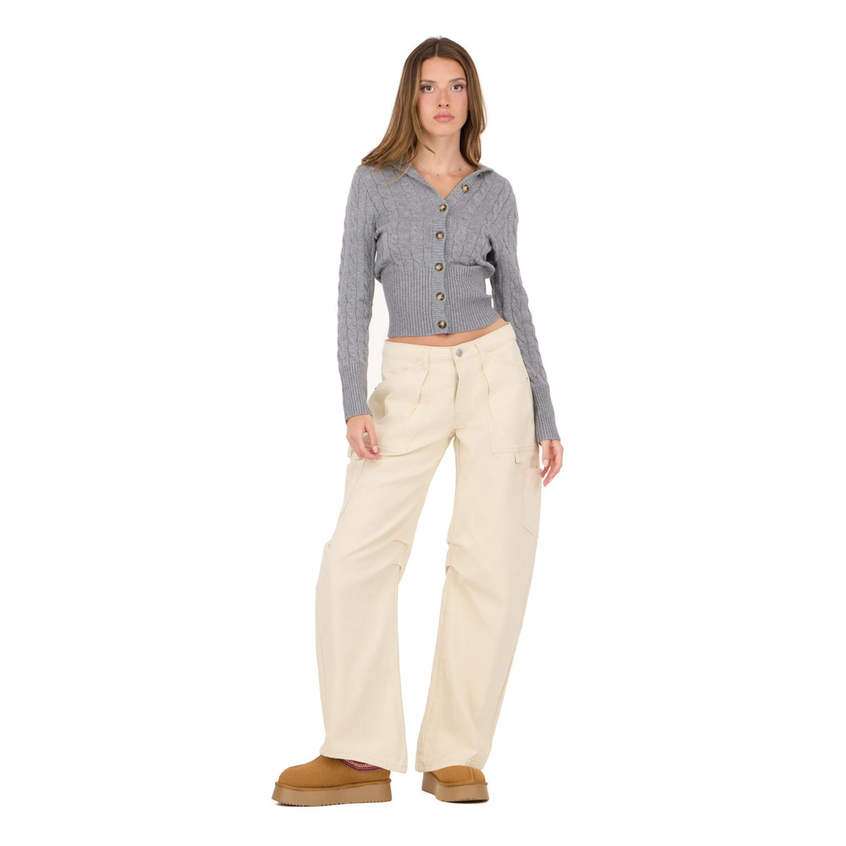 Forever 21 Women's Blue Barrel-Leg Cargo Jeans, Wide Barrel Silhouette for Everyday Casual Wear, Sizes 10