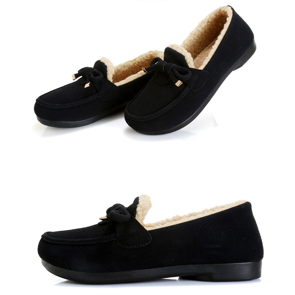 hopeusnice Women's Winter Fuzzy Fleece Lined Snow Boots Slip On Flat Shoes Warm Plush Bowknot Cozy Indoor Outdoor Flats Green 37