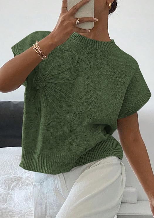 PRETTYGARDEN Women's Spring Sweater Vest Trendy Flower Knit Short Sleeve Cute Pullover Tank Tops Summer Fashion Clothing