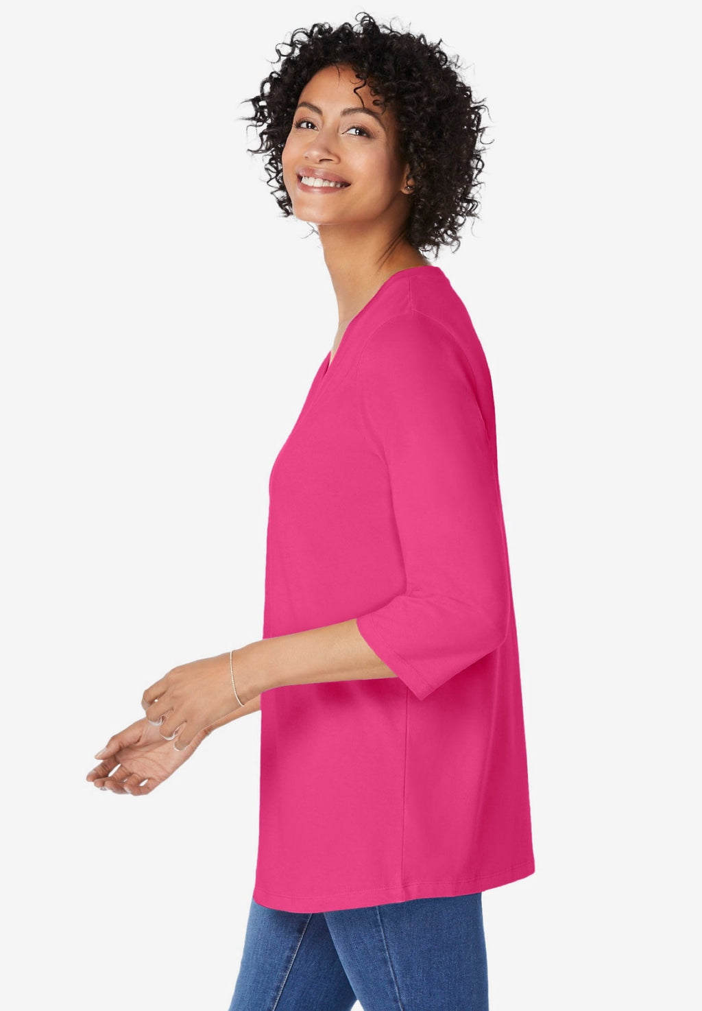 Woman Within Plus Size Perfect Three-Quarter Sleeve V-Neck Tunic