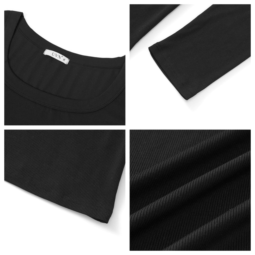 SPROUTOP Slim Fit Blouse for Women Long Sleeve Square Neck Shirts Ribbed Fall Ladies Casual Basic Tops