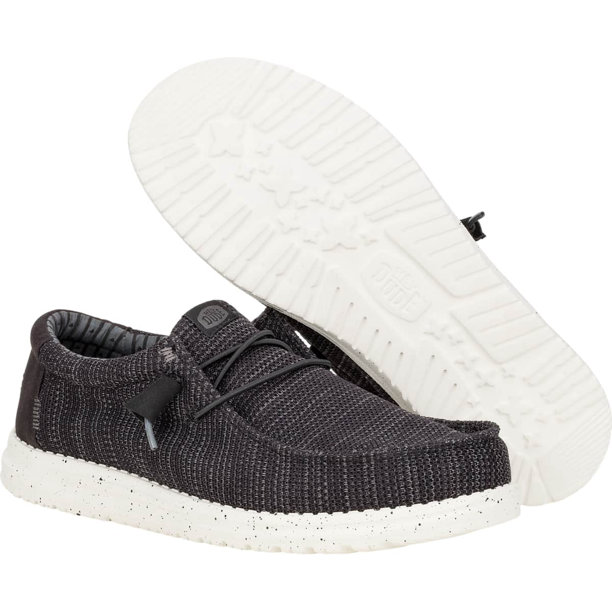 HEYDUDE Men Wally Stretch Sox Wide, Black/White, 12
