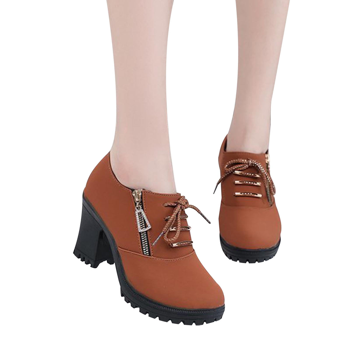 hopeusnice Women's Ankle Boots Lace Up Buckle Zipper Chunky Heel Shoes Comfortable Suede Round Toe Block Heel Fall Winter Boots Outdoor Black 37