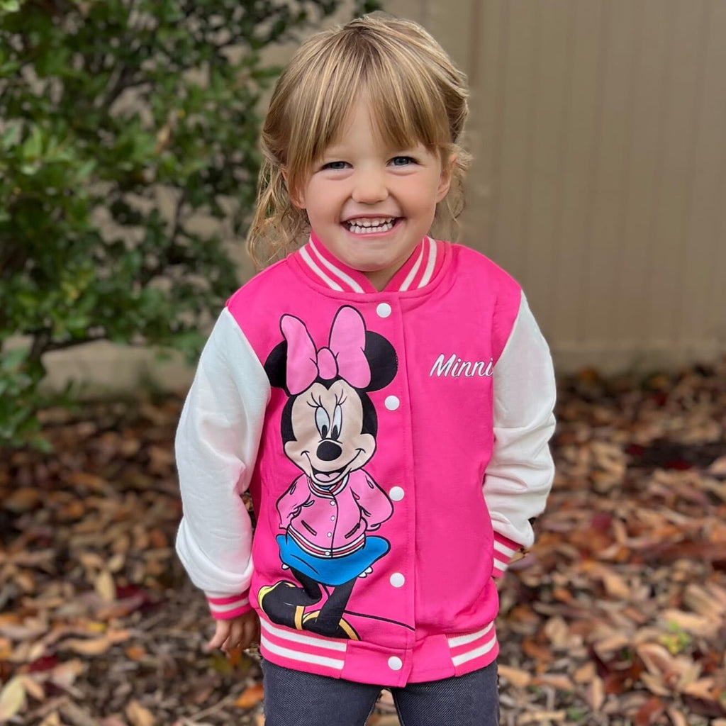 Disney Girls Bomber Jacket Minnie Mouse Colorblock Varsity Lightweight Sweatshirts Gift Fall Spring Sizes 3-10