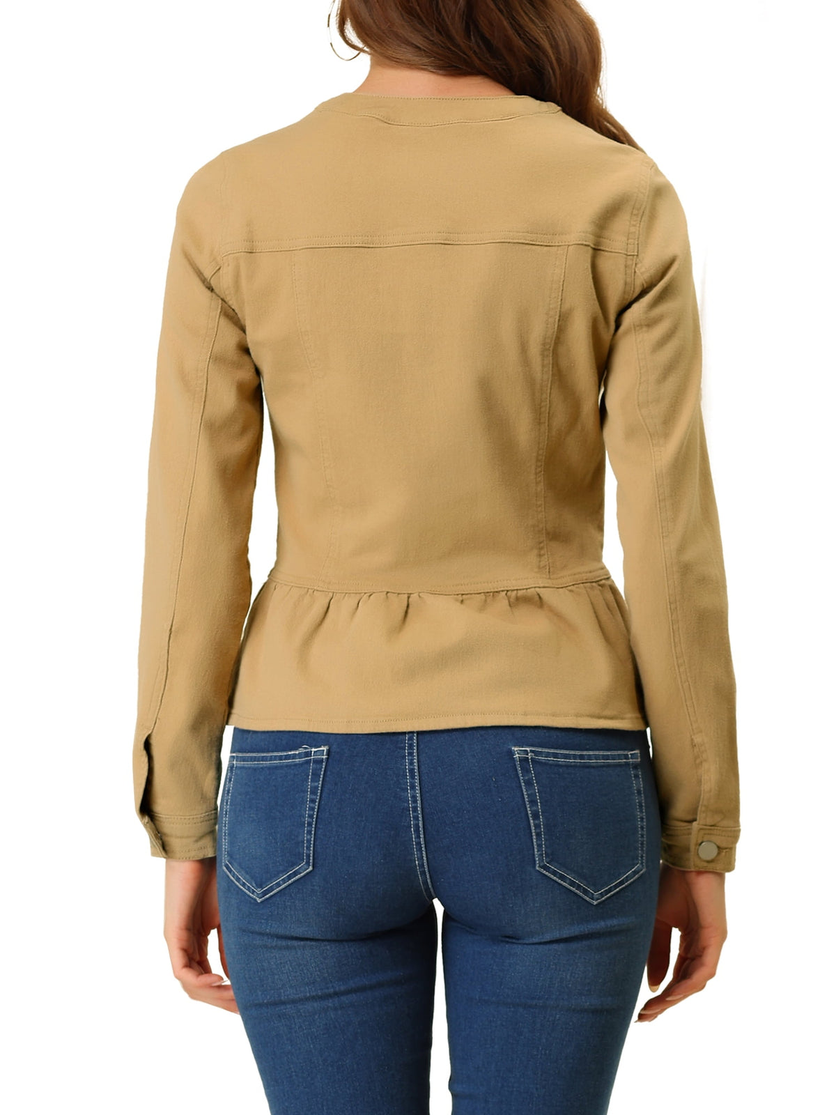 INSPIRE CHIC Women's Denim Jackets Button Down Peplum Hem Long Sleeves Cropped Jean Jackets White L