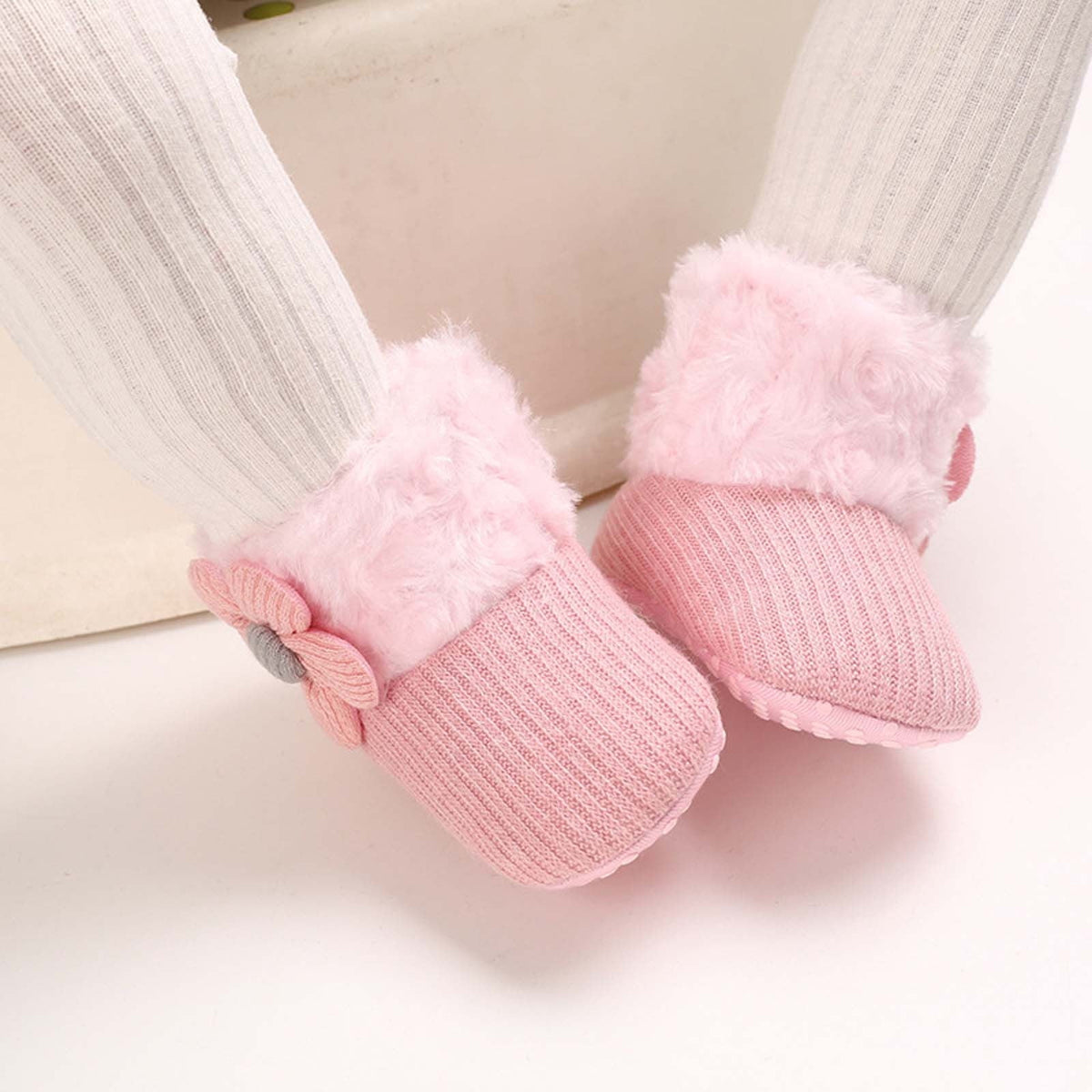 Baby Cotton Booties Newborn Warm Cozy Winter Boots Sock Shoes Infant Crib Bootie with Non Skid Bottom 0-18Month