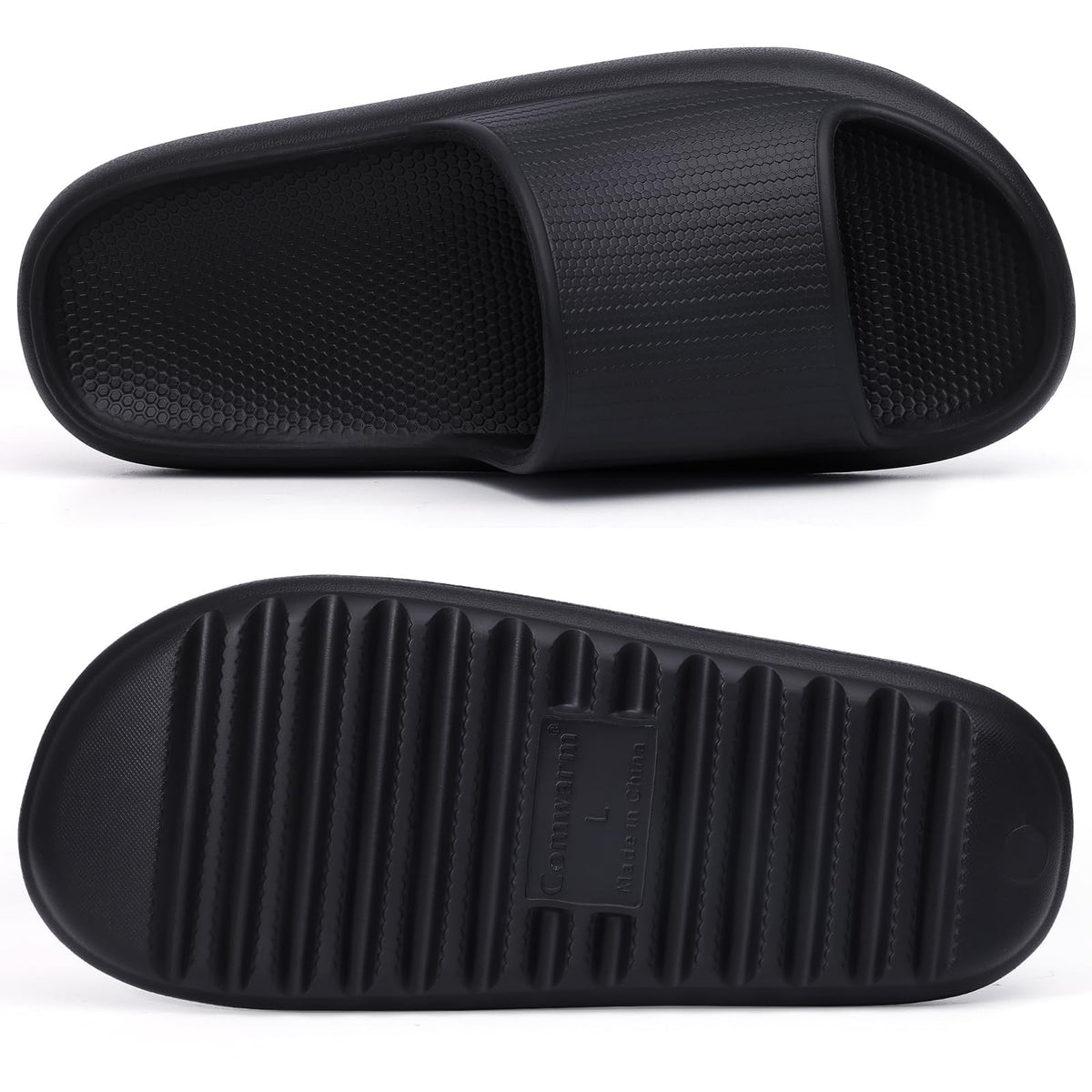 Litfun Cloud Slide Sandals for Women Men Summer Shower Shoes Soft Pillow Slippers Arch Support Beach Slides, Black
