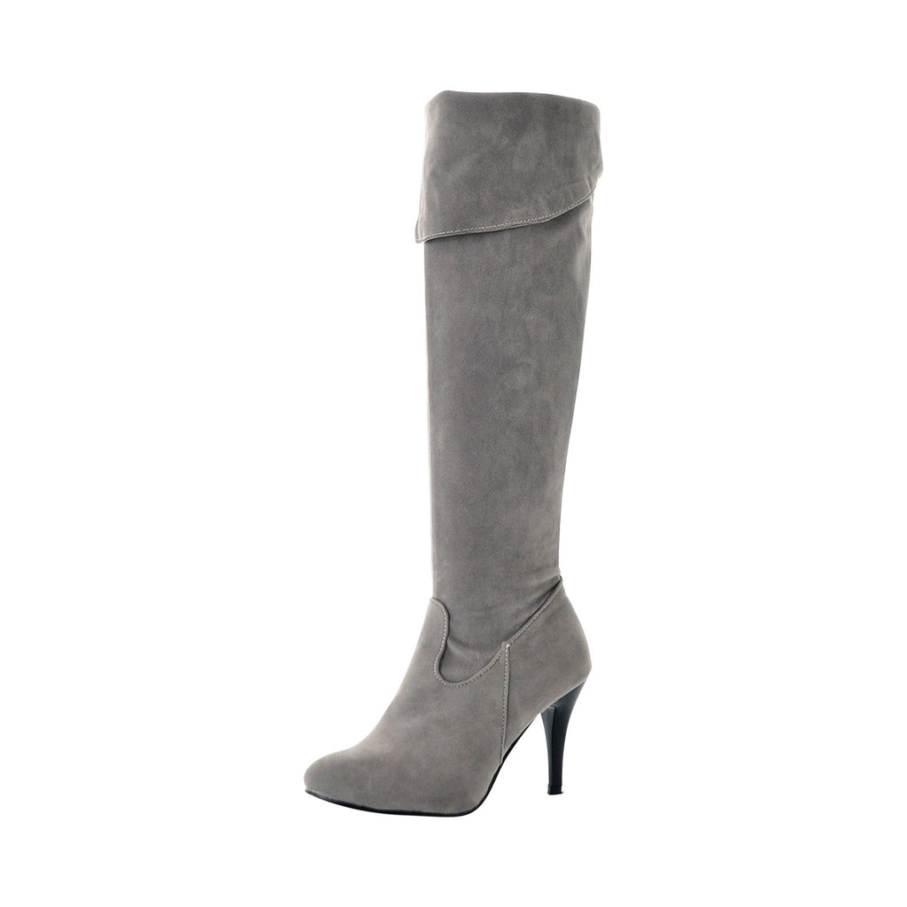 hopeusnice Women's Over The Knee Boots High Heel Faux Leather Pointed Toe Stilettos Chunky Heel Thigh High Boots Winter Booties Matte black 39