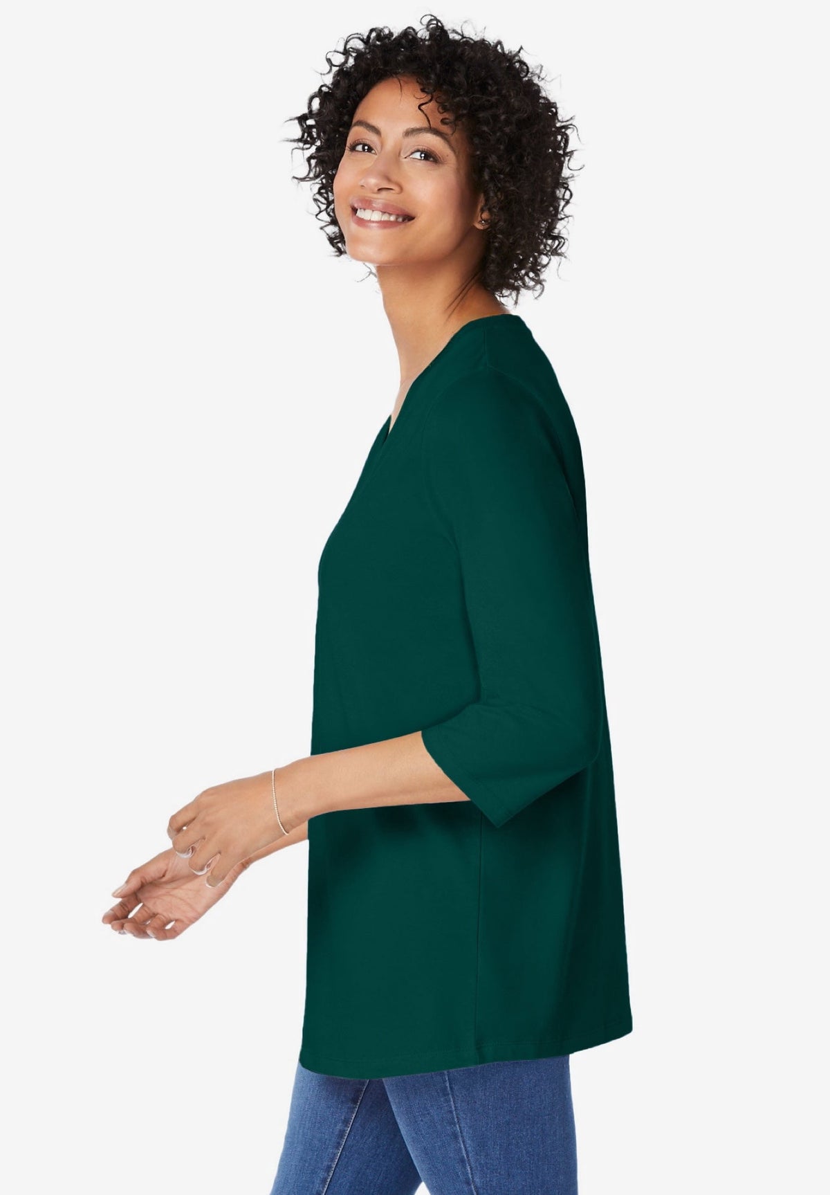 Woman Within Plus Size Perfect Three-Quarter Sleeve V-Neck Tunic