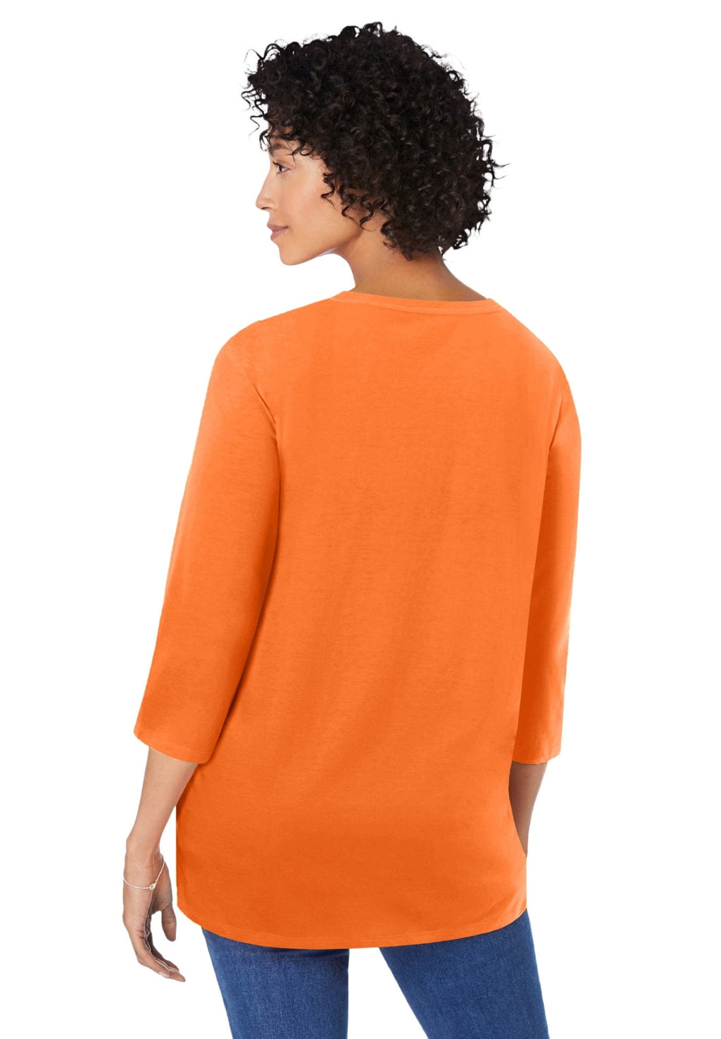 Woman Within Plus Size Perfect Three-Quarter Sleeve V-Neck Tunic