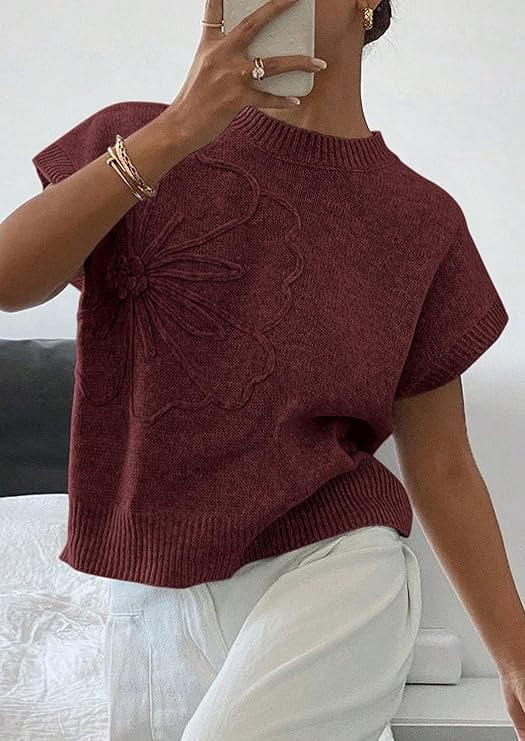 PRETTYGARDEN Women's Spring Sweater Vest Trendy Flower Knit Short Sleeve Cute Pullover Tank Tops Summer Fashion Clothing