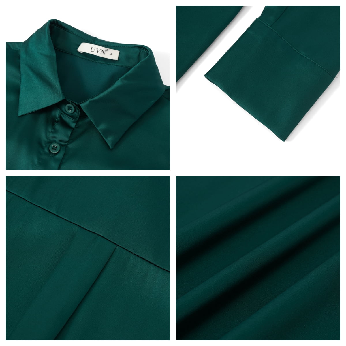 UVN Blouses for Women Long Sleeve Satin Shirts Button Down Ladies Casual Top