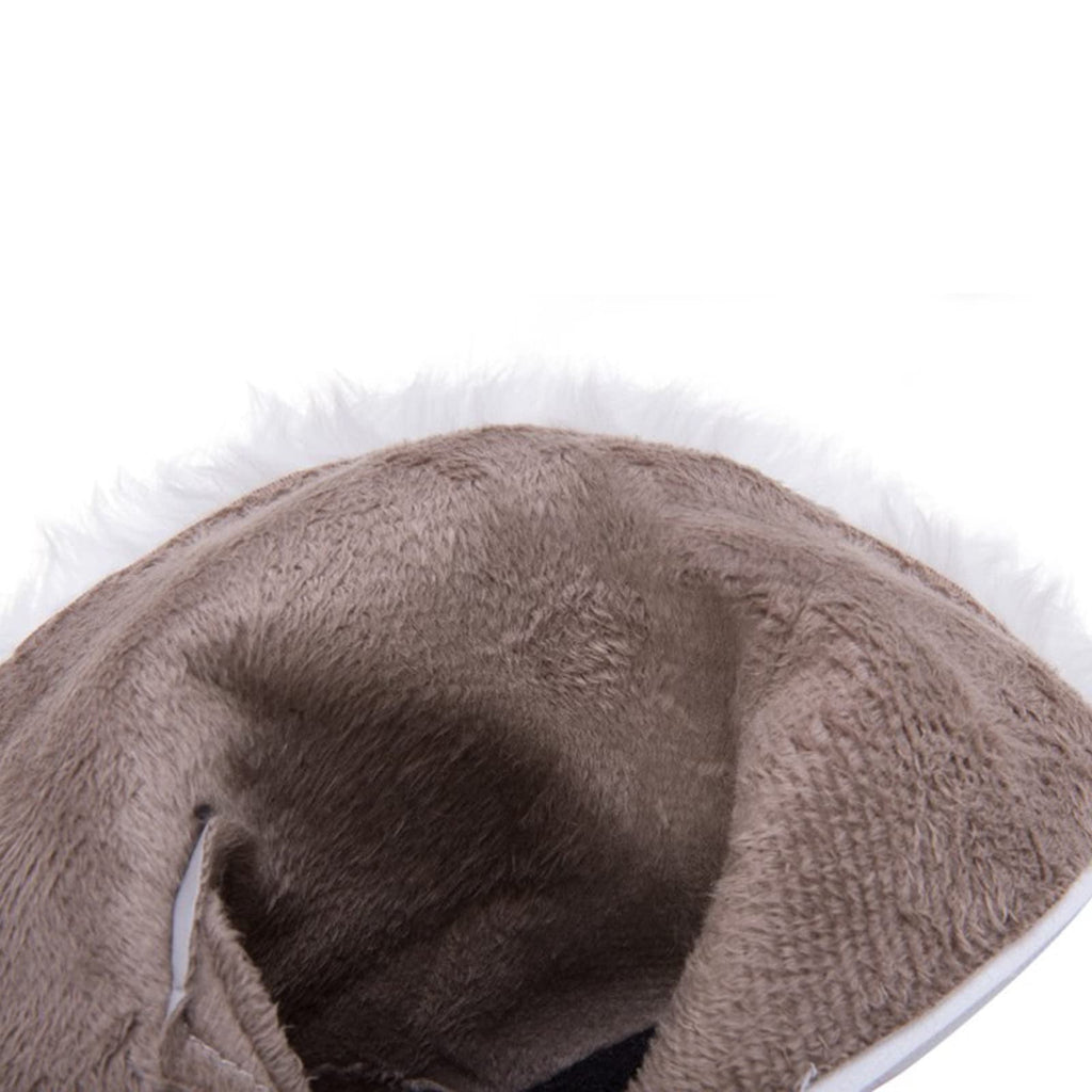 Women Winter Warm Hidden Wedge Snow Booties Leather Cute Bowknot Rhinestones Fuzzy Fleece Lined Thickening Side Zipper Ankle Boots White 39
