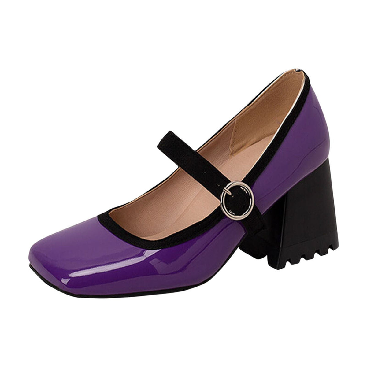 hopeusnice Women's Mary Jane Buckle Block Heel Pumps Square Toe Chunky Heel Dress Shoes Comfortable Formal Wedding Party Shoes Green 38
