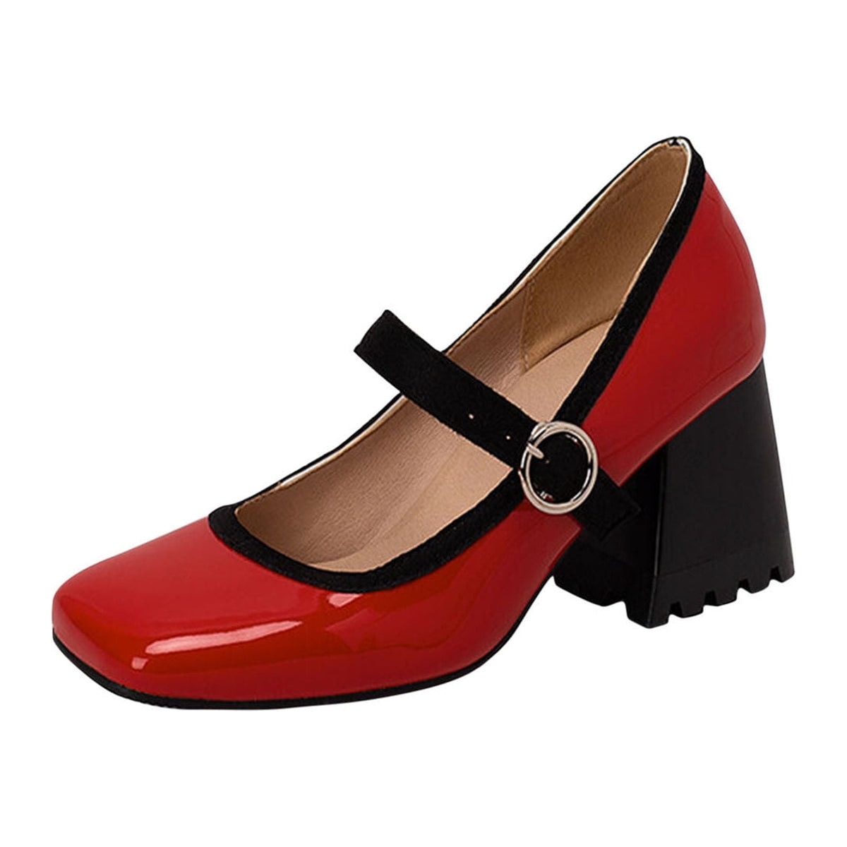 hopeusnice Women's Mary Jane Buckle Block Heel Pumps Square Toe Chunky Heel Dress Shoes Comfortable Formal Wedding Party Shoes Green 38
