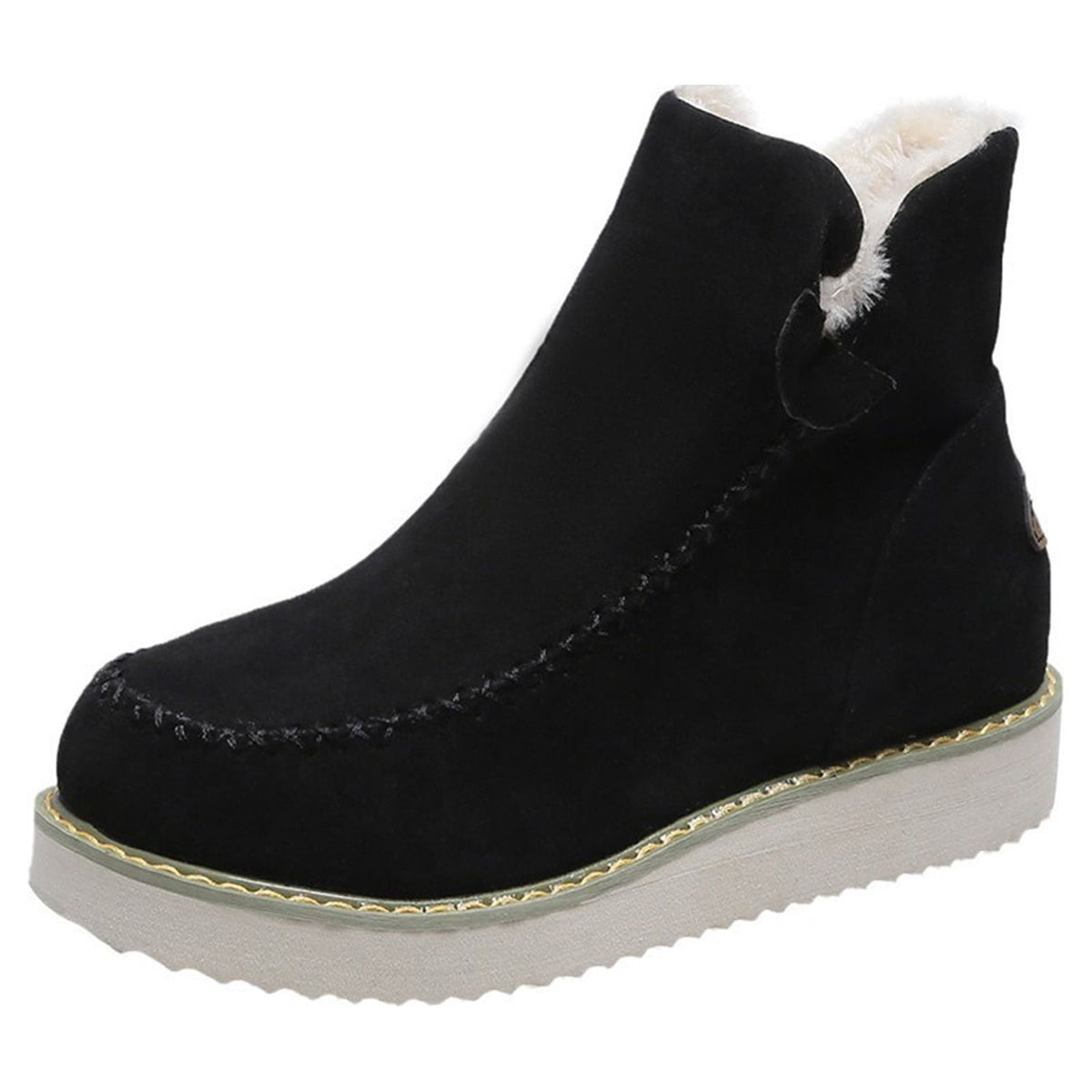 hopeusnice Women's Winter Boots Fuzzy Fleece Lined Ankle Booties Warm Plush Snow Boots Suede Chunky Heel Comfortable Warm Mid Calf Boots Brown 42