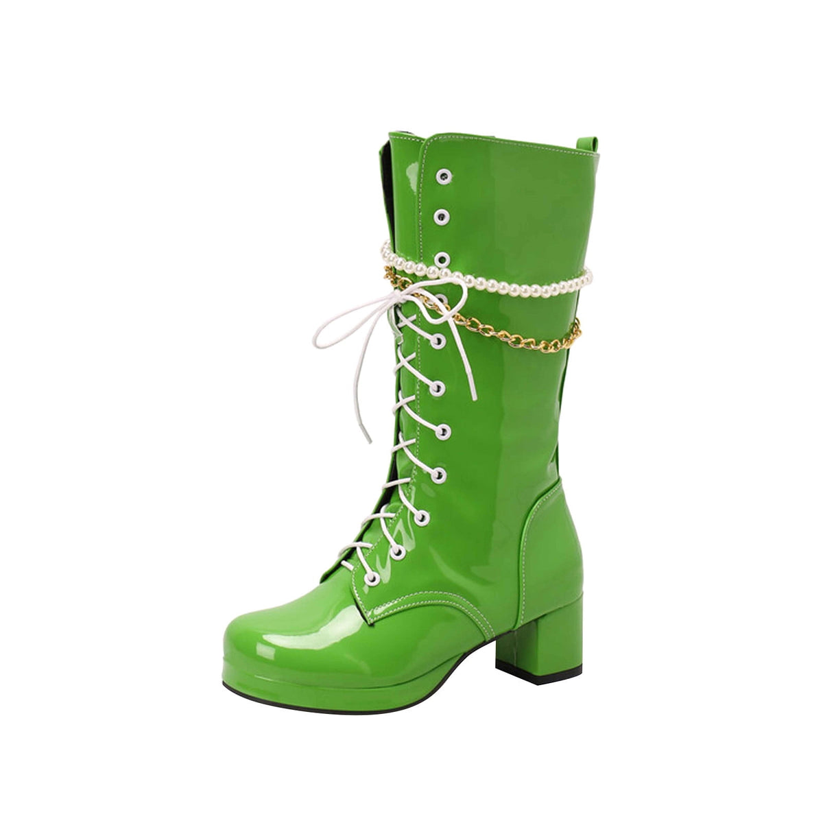 hopeusnice Knee High Boots for Women Mid Calf Boots Chunky Block Heels Buckle Lace Up Boots Stylish Fall Winter Shoes Orange 36