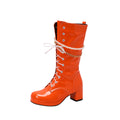 hopeusnice Knee High Boots for Women Mid Calf Boots Chunky Block Heels Buckle Lace Up Boots Stylish Fall Winter Shoes Orange 36