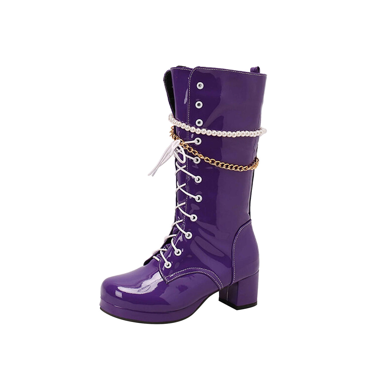 hopeusnice Knee High Boots for Women Mid Calf Boots Chunky Block Heels Buckle Lace Up Boots Stylish Fall Winter Shoes Orange 36